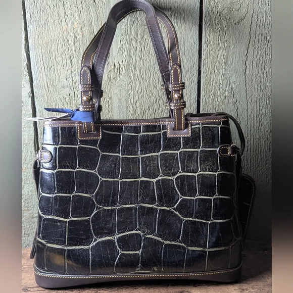 NWT Dooney and Bourke Croco Embossed Leather Green and Brown Bag - Picture 3 of 16
